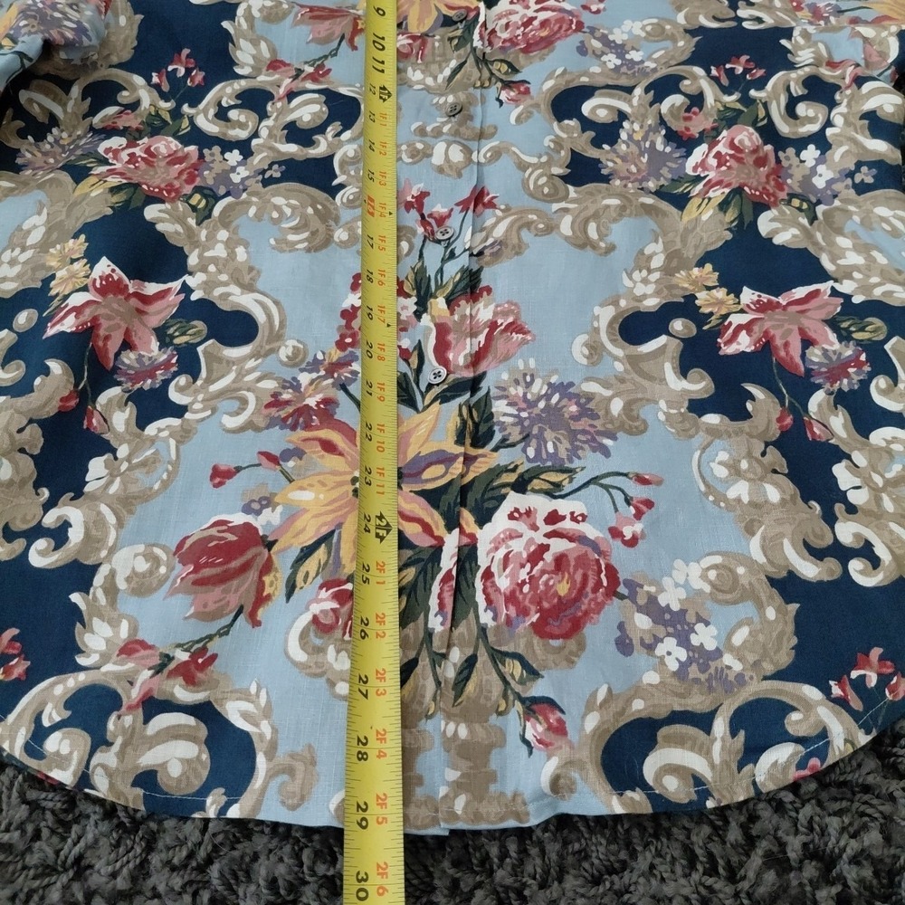 Vintage Classiques Countryside Button Up Blouse Top LARGE 100% Linen Blue Floral - Picture 11 of 12